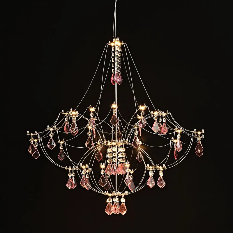Industrial Wind Duplex Living Room Firefly Lamp Drop Crystal Chandelier Villa Hotel Special-shaped Stainless Steel LED Lighting