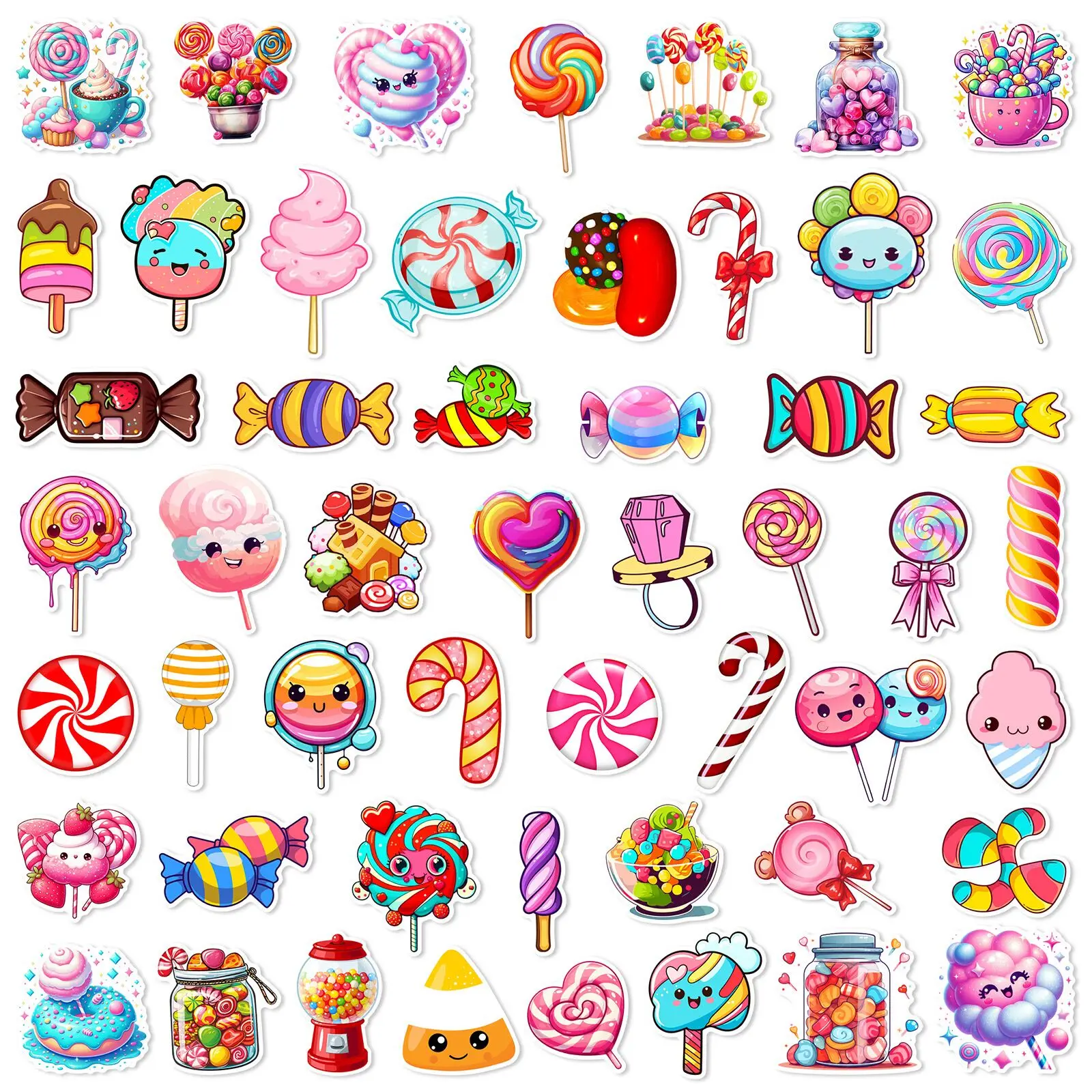 10/50Pcs Cute Colorful Candy Sweets Cartoon Stickers Christmas Party Gift Decoration Sticker Toy DIY Luggage Bike Phone Laptop