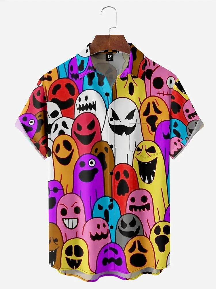 

Hawaiian Men's Shirt Cartoon Casual Style Creative Design Short Sleeved Shirt Summer Loose Oversized Turndown Collar Clothes