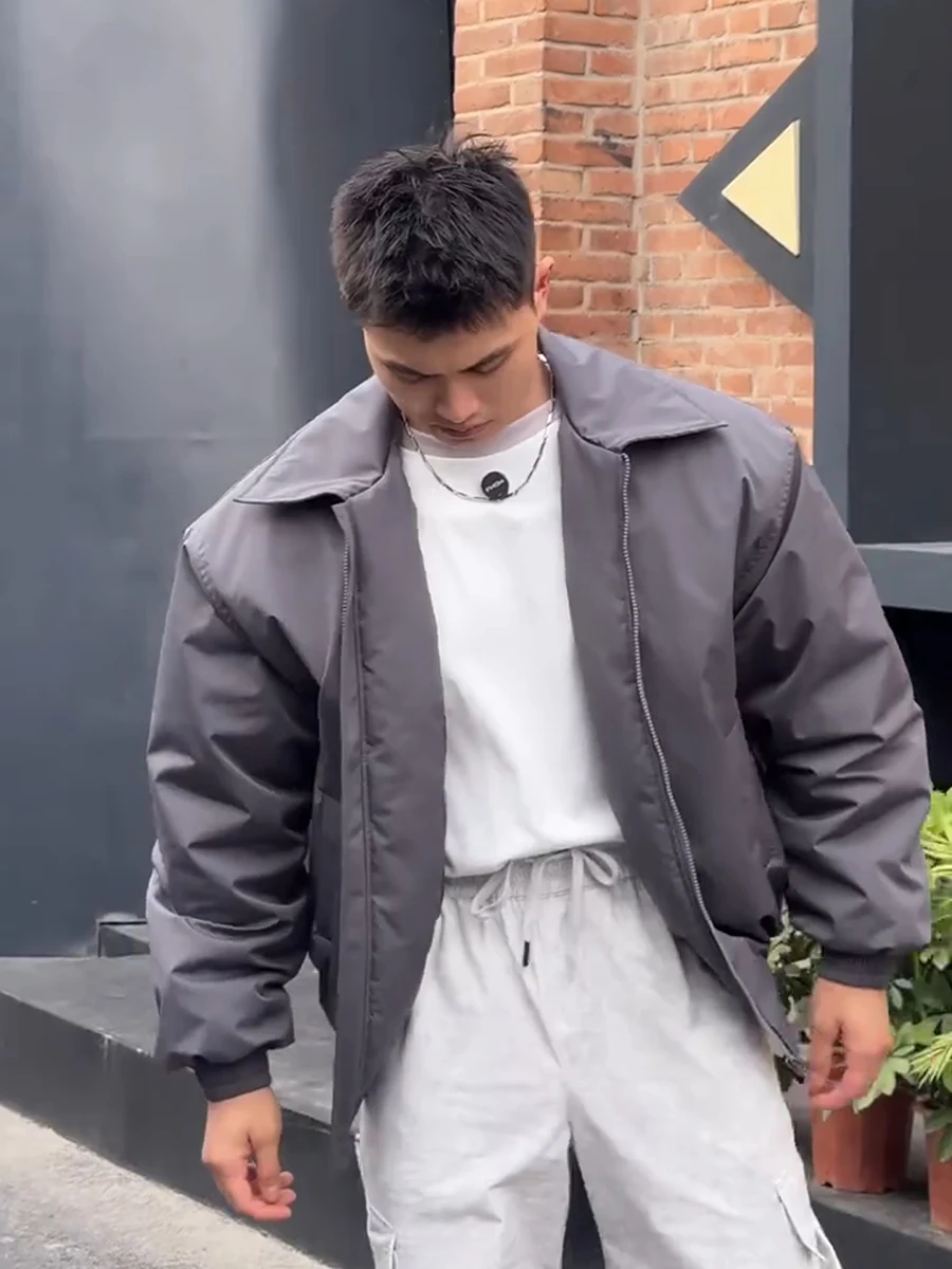 

ay oulder-Enhancing Men's Cotton Jaet ort Sle Tee-Proof Warmth Workwear Outerwear Winter Faion Casual Youth