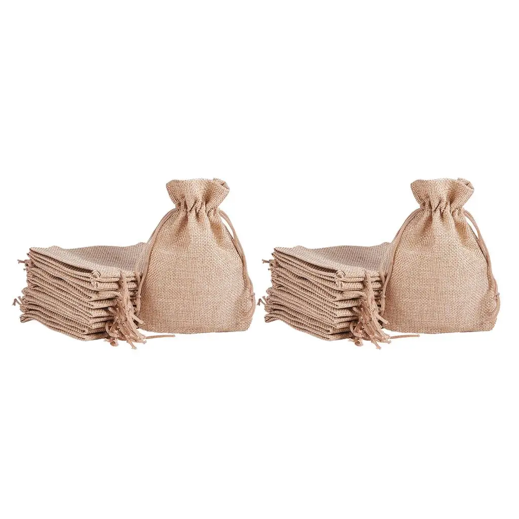 20x Small Burlap Linen Jute Sack Jewelry Pouch Drawstring Wedding Gift