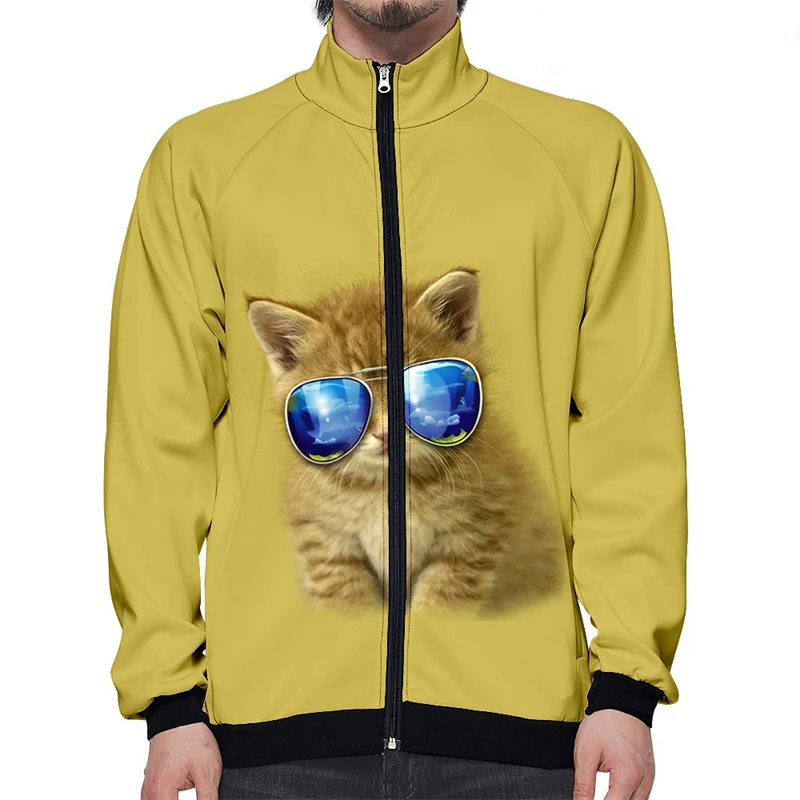 New Cat Animel 3D Jacket Men Women Harajuku Hip Hop New Style Hoodies Casual Stand Collar Zipper Sweatshirt Ropa Para Hombre Top