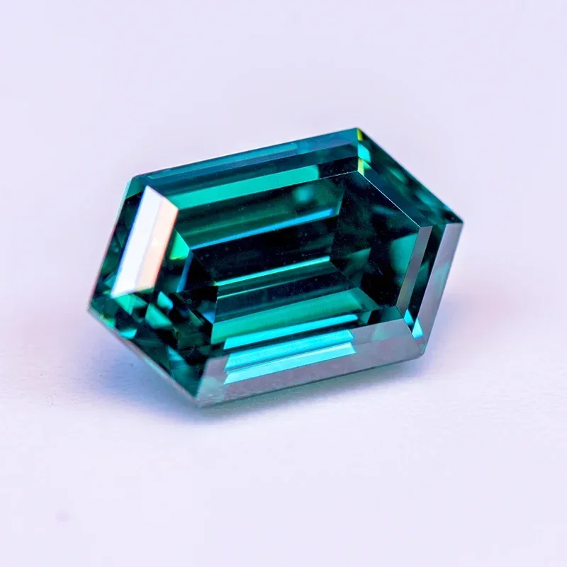 Moissanite Stone Long Hexagon Shape Primary Color Emerald Green Lab Grown Diamond Charms Jewel Making With GRA Certificate