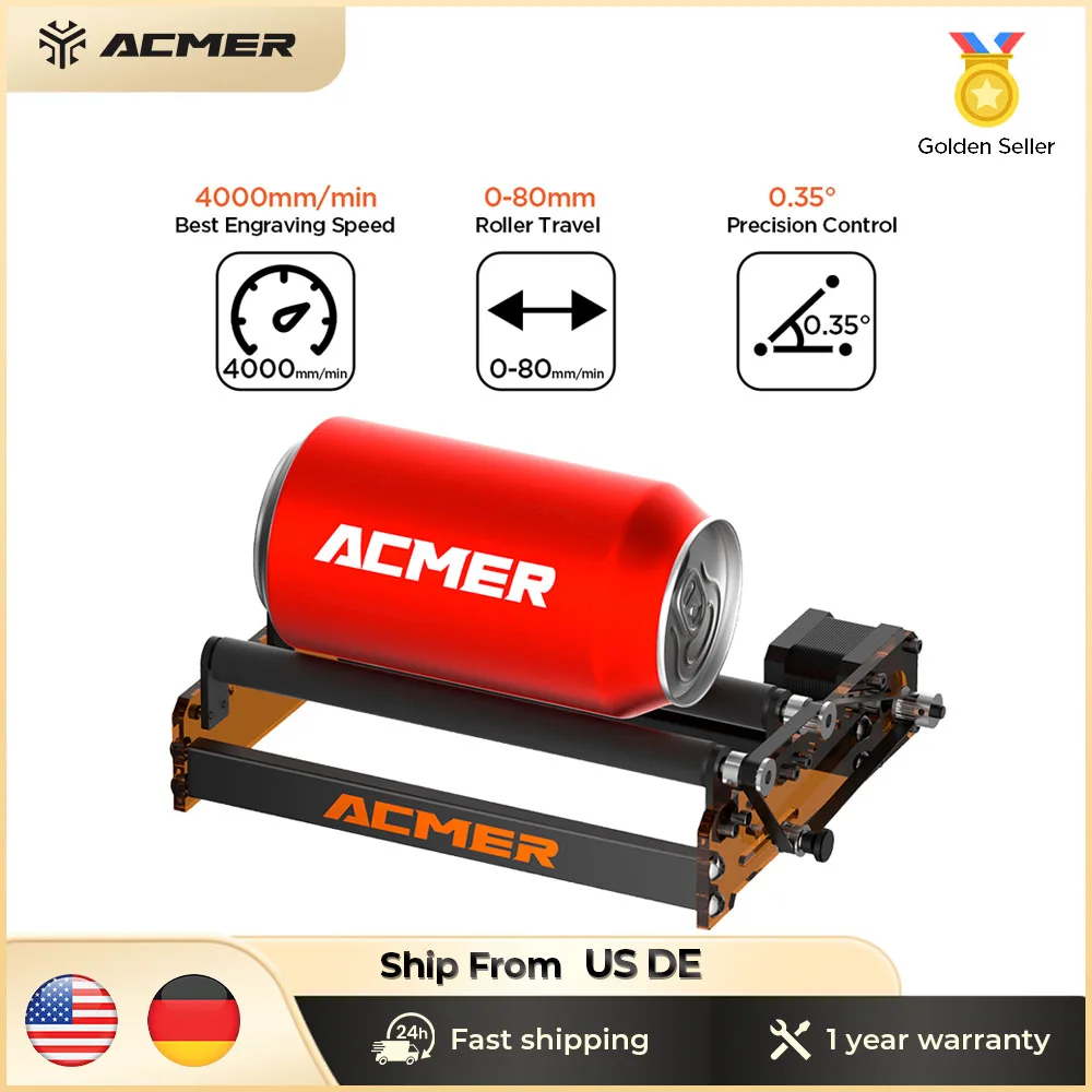ACMER M3 8-levels Rotary Roller Y-Axis Rotary Shaft 360° Degree Rotating 6-164mm Engraving Diameter  For Cylindrical Objects
