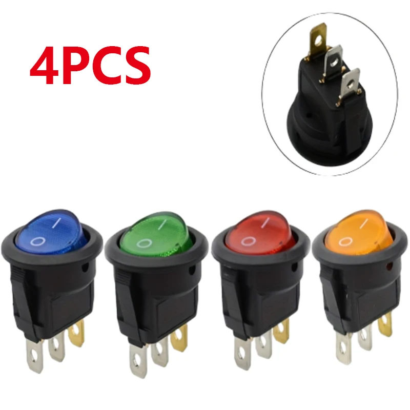 Round Rocker Dot LED Light Toggle Switch, SPST On e Off, Controles Elétricos, Top Vendas, Carro, 220V, 4Pcs