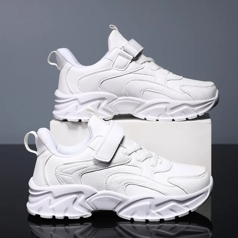 

Children Mesh Sports Shoes Hook Loop Pure-color Sneakers Unisex Boy Girls Kids Breathable Sneakers Non-slip PU Leather Sneakers