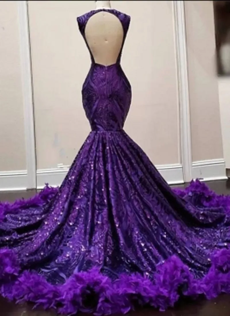 Cara & Alan – robe de bal de forme sirène pour filles, avec plumes, Sexy, luxueuse tenue de soirée noire, violet, 2022