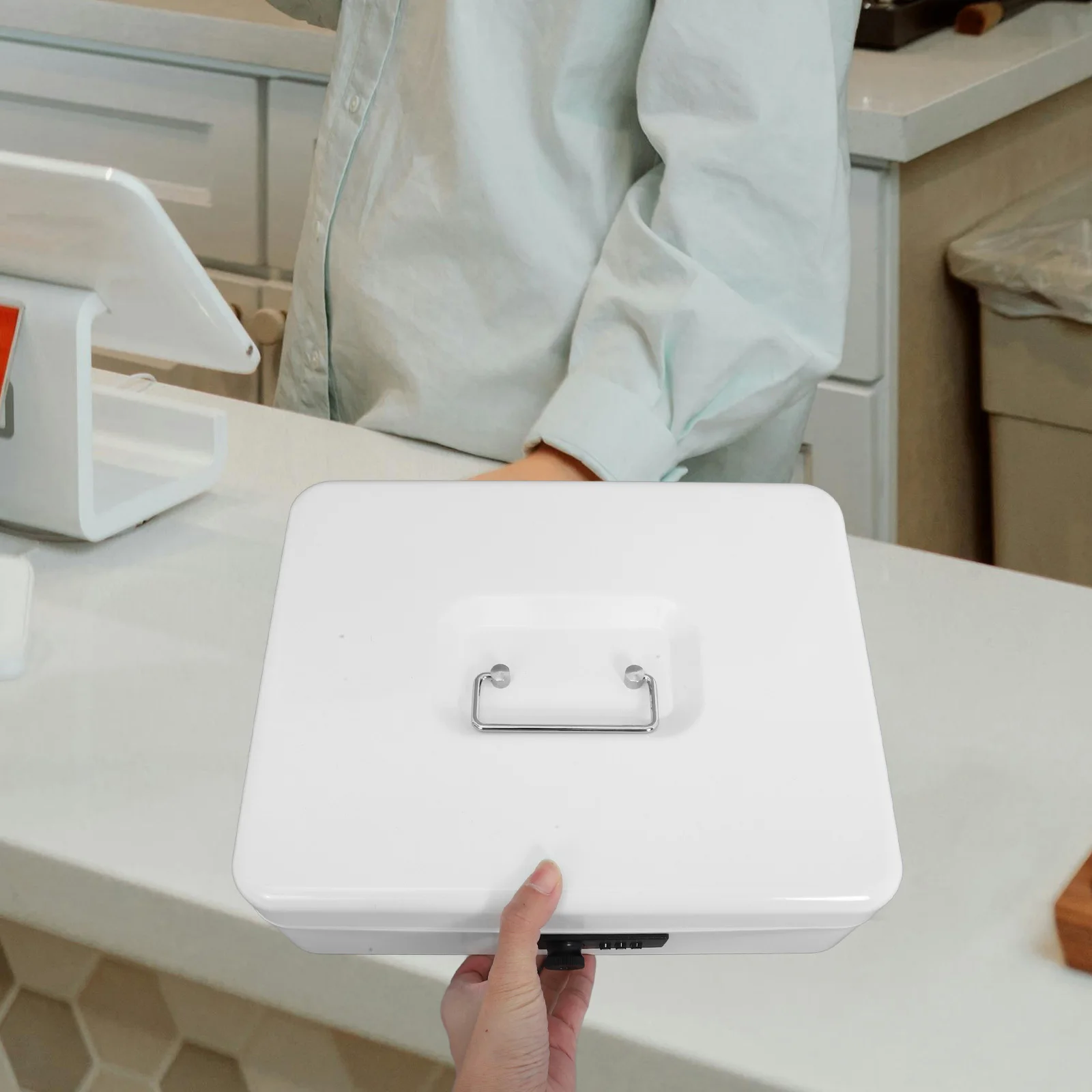 صندوق نقود بكلمة مرور، تخزين أموال معدني شديد التحمل للبالغين، سعة كبيرة، قفل آمن، بنك توفير حديدي، تصميم أنيق محمول