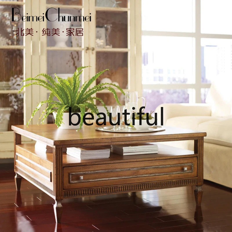American coffee table simple modern living room tea table with drawer combination multi-functional Nordic tea table square