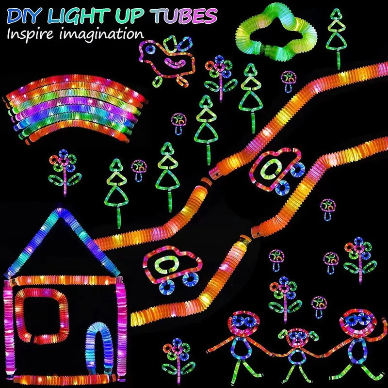 1pcs LED Luminous Flash Pop Tubes Sensory Toy For Adult Stress Relieve Toys Kid Autism Anti Plastic Bellows Children Squeeze Toy