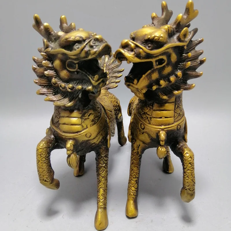 

Antique Bronze Collection: A pair of ornaments, brass living room home decoration, opening ceremony gift, qilin deco