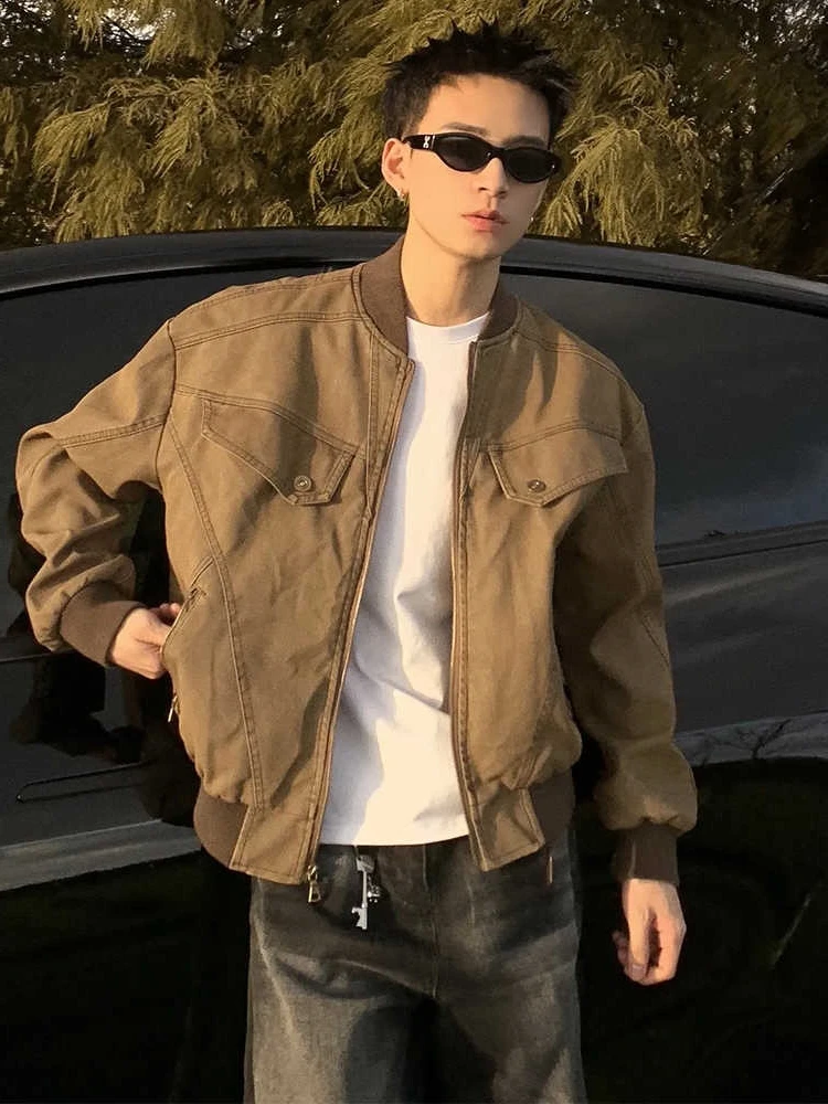 

Cleanfit Brown ort Harington Jaet Men's Vintage American Workwear Outerwear Trendy Pilot Baseball Sle Autumn 2024