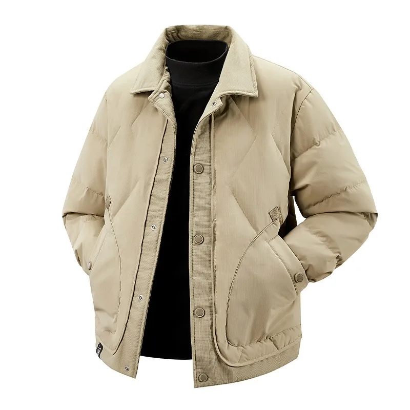 

Autumn and Winter Coat Men's Warm Down Jacket Versatile Trendy Simple and Casual Solid Color Men's Jacket with Lapel Outerwear