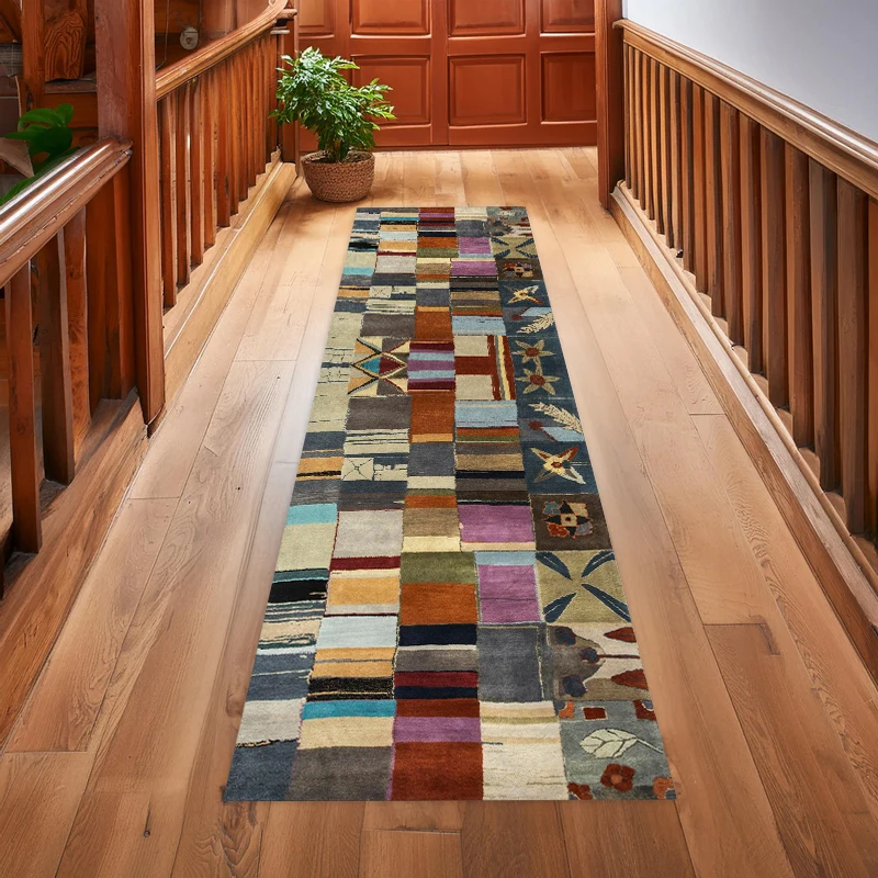 Abstract Geometry Ethnic Style Runner Rug Grid Bohemian Style Decorative Door Mat Farmhouse Living Room Bedroom Entrance Carpet