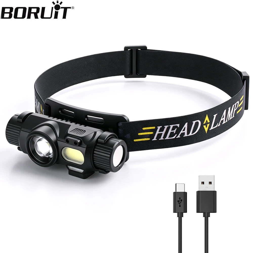lanterna-de-cabeca-com-sensor-de-movimento-boruit-5-modos-leve-recarregavel-via-tipo-c-lanterna-led-a-prova-d'Agua-para-camping-e-pesca