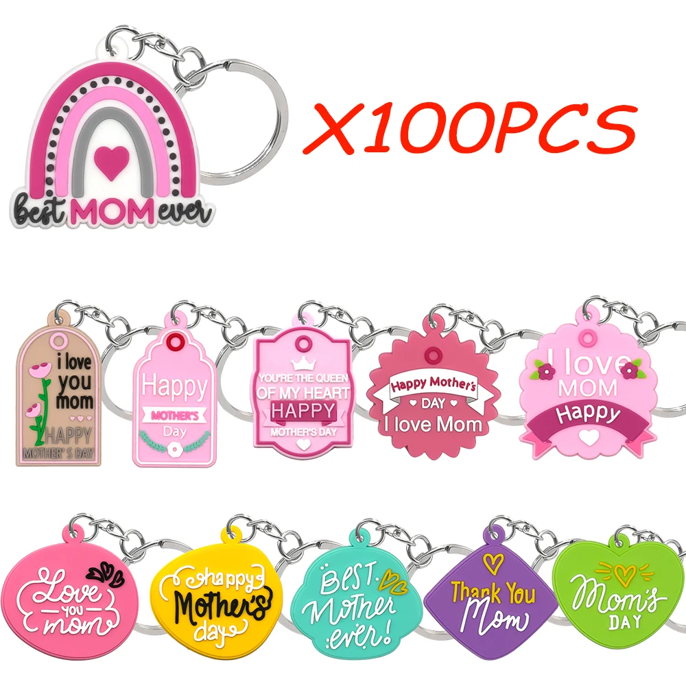 

100PCS Mother's Day Keychains Set Accessories for Women Men Mother's Day Keyring Pink Gifts fit Motorbike Key Decorations