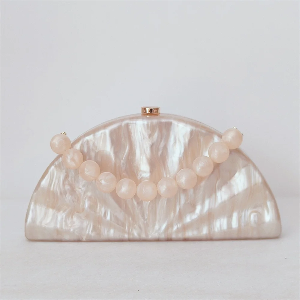 نصف غرفة اليدوية الاكريليك حقائب كتف مساء حفلة مخلب حقيبة يد فاخرة ذات علامة تجارية قطاع نصف دائرة الزفاف Crossbody المحفظة #1