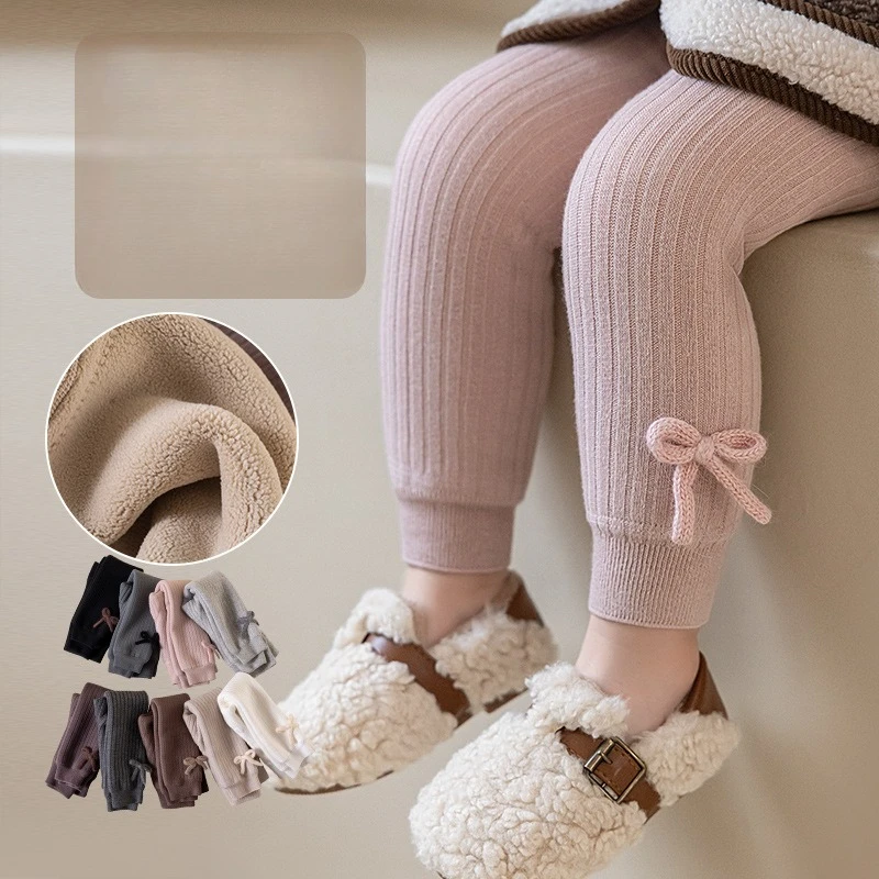 

Winter children's fleece thickened leggings for girls clothes baby strip pants fleece thermal