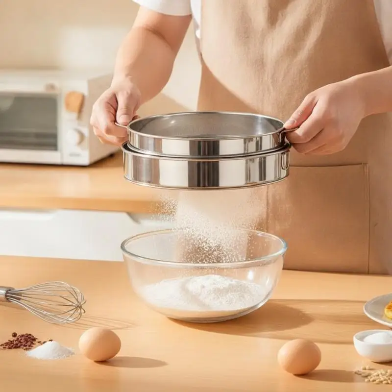 Round Flour Sieve Stainless Steel 15/20/25/30/35cm Mesh Flour Sifter Ultra-fine 40/60 Mesh Silver Handhold Strainer Sifters