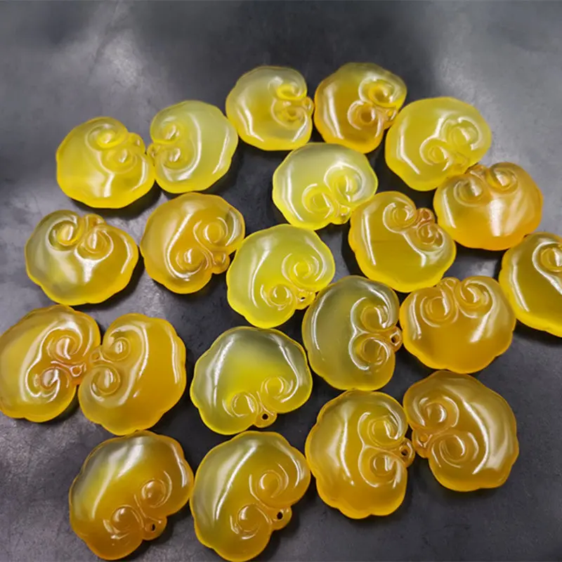 Agate Double-Sided Lock Pendant, Yellow Chalcedony Ruyi Charm