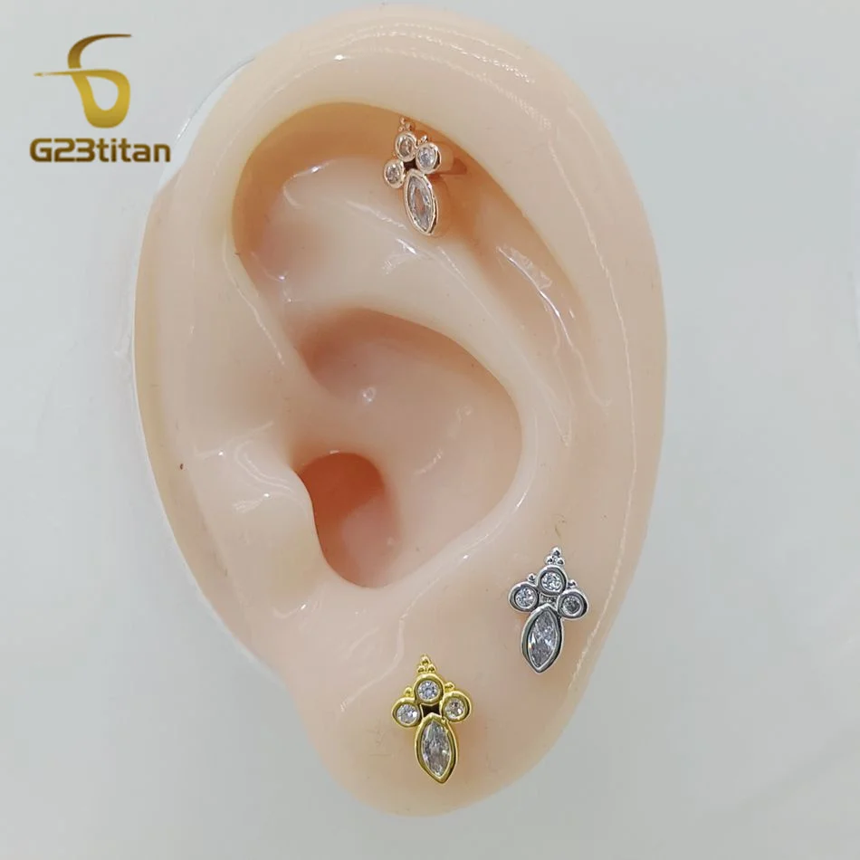 1pc 16G Titanium Screw Labret Tragus Zircon Stud Ear Cartialge Conch Body Surgical Piercing Earrings Women's Jewelry Decoration image 3