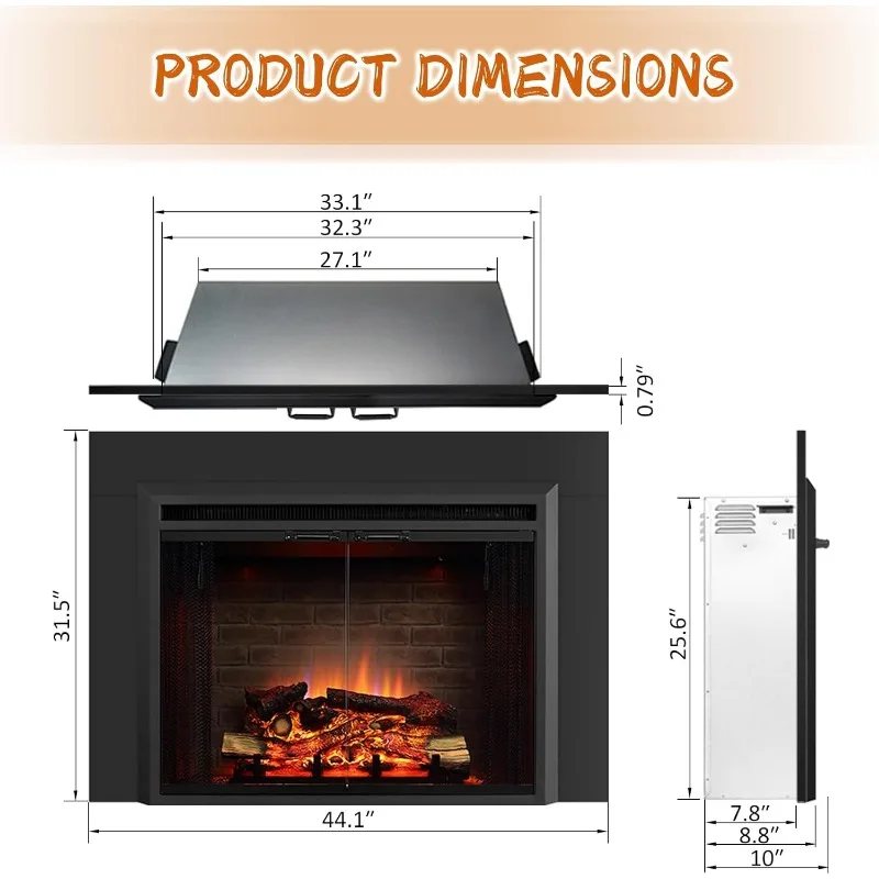 كلاوس 33 بوصة مدفأة كهربائية مع مجموعة أدوات التشذيب، صوت متصدع النار، سجل الراتنج، باب زجاجي وشاشة شبكية، سخان 750/1500 وات