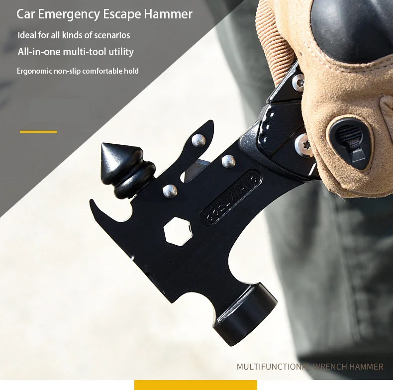 Outdoor multi-function tool pliers combination hammer folding knife vehicle broken window safety hammer car escape hammer claw h