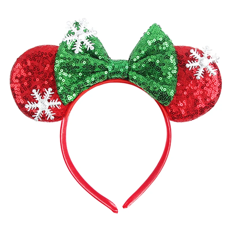 Christmas Mickey Mouse Ears Headbands Big Snowflake Festival Carnival Party Hair Headwear Girls Women Headband Kids Accessories