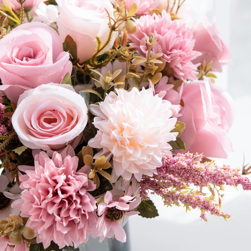 1PC Künstliche Blumen Günstige Neue Jahr Dekoration Hochzeit Garten Pfingstrose Bogen Weihnachten Hause Gefälschte Seide Rose Hortensien Vase für – Detail 17