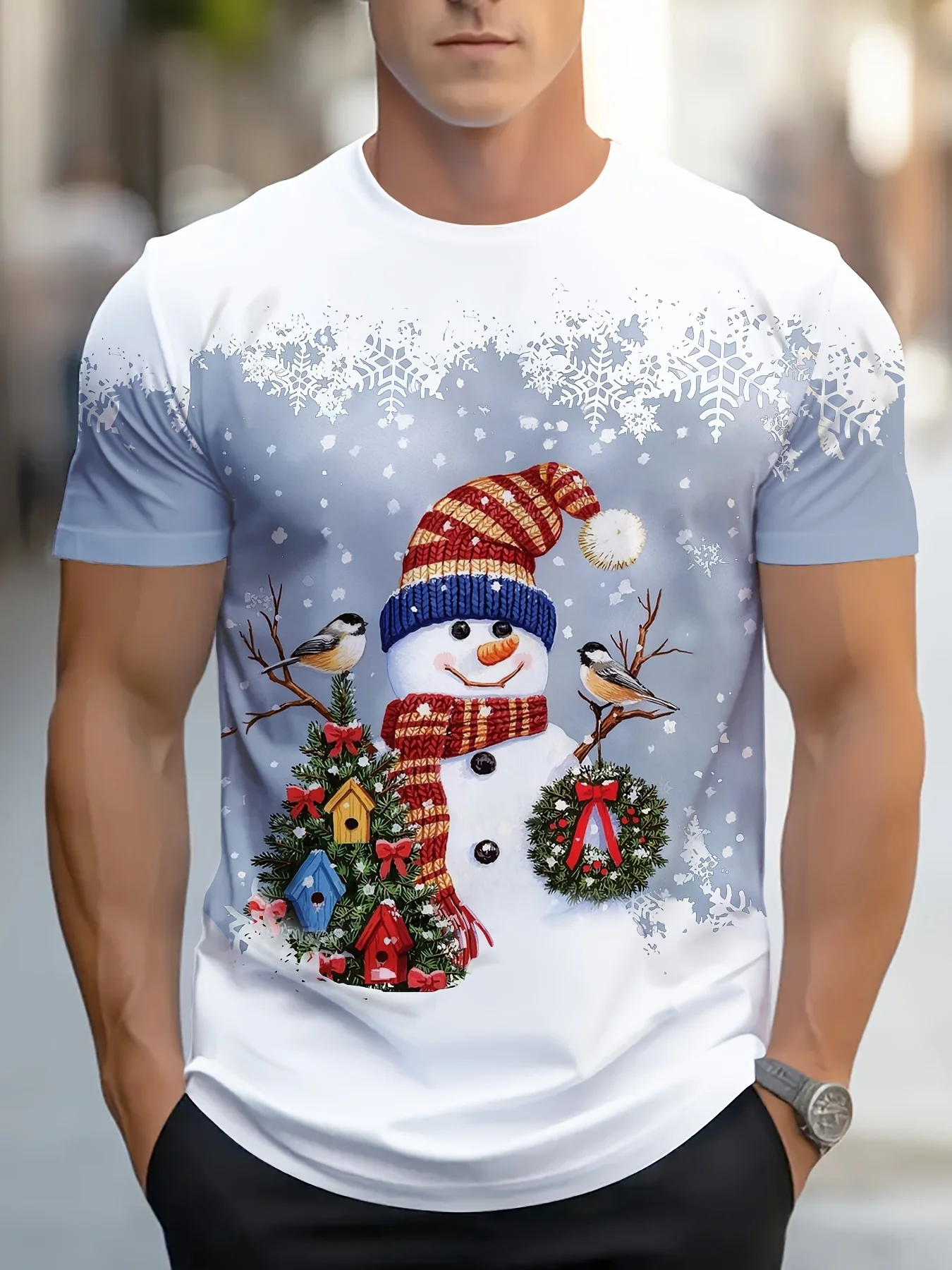 Festive Snowflake Gradient 3D Prints T shirt Tee Party Street Short Sleeve Tops O-Neck Shirt Men's clothing y2k T-shirts for men