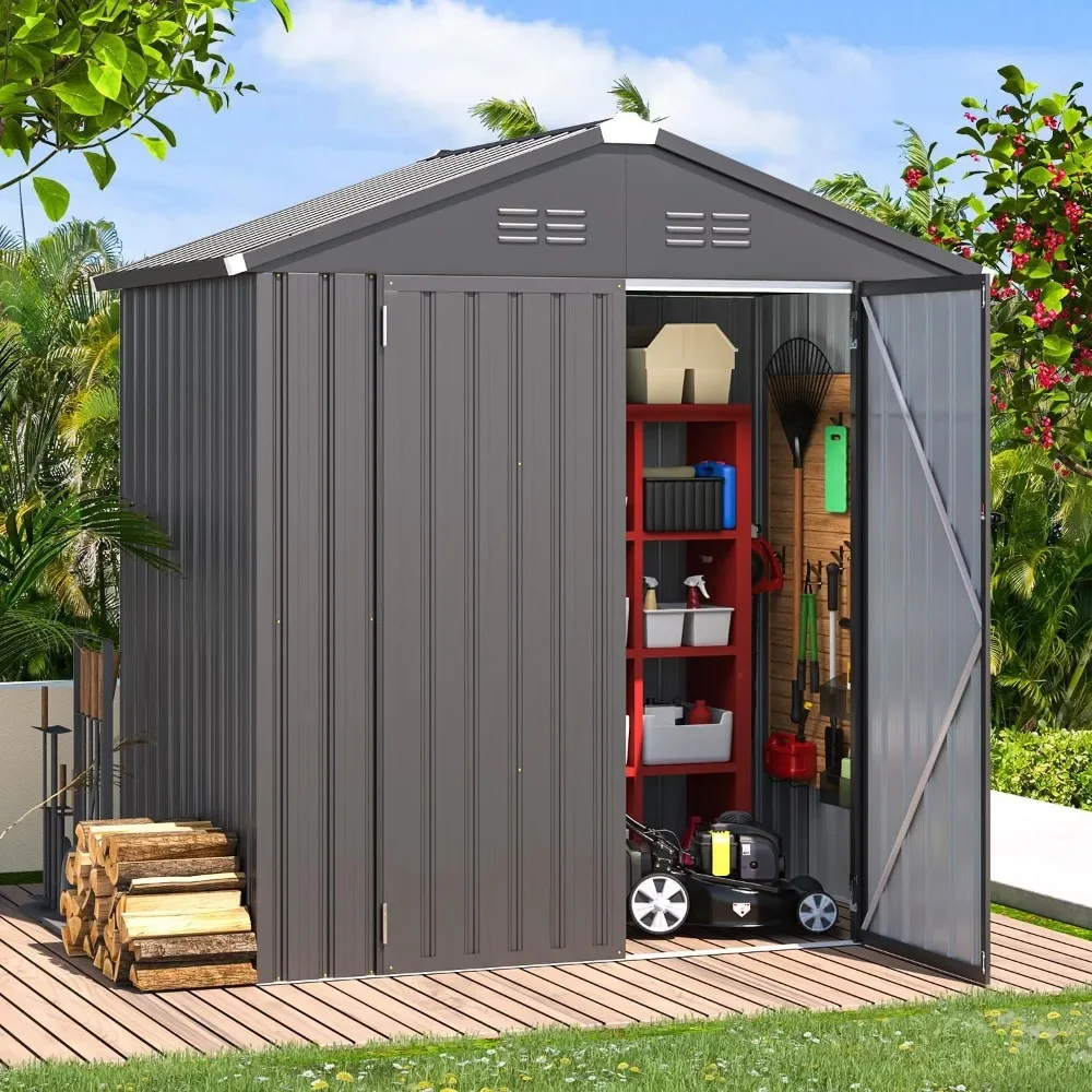 

6' X 4' Storage Shed, Dark Grey Metal Sheds & Outdoor Storage Clearance, Utility and Tool Garden Shed with Lockable Doors