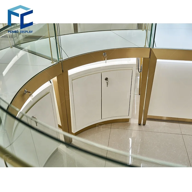 custom.Customized Glass Jewelry Display Cabinet Commercial Led Lighting Round Showcase Display Jewelry