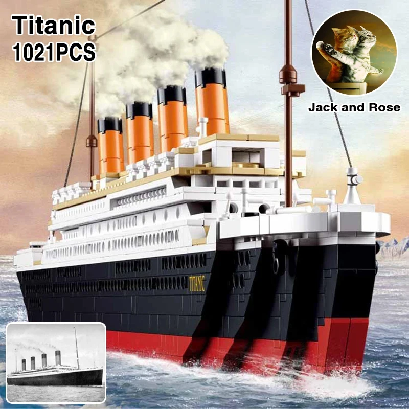 Titanic RMS Movie Famous Ship Boat 3D Figures Romantic Love Building Blocks mattoni Jack e Rose Christmas Birthday Gift Toys