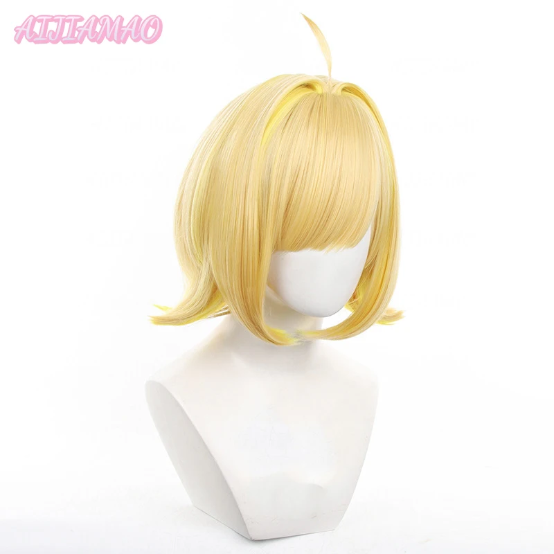 Peluca de Cosplay de Anime de juego Elegg, pelo corto de dos tonos, resistente al calor, fiesta de Halloween, juego de rol, pelucas de mujer + gorro de peluca, 35cm