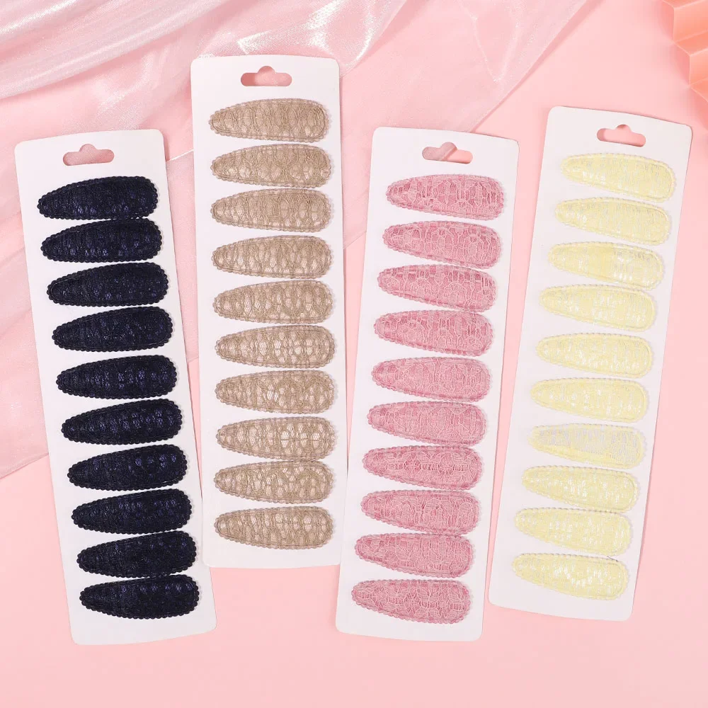 10Pcs/Lot Sweet Lace Cotton BB Hair Clip for Bobby Solid Color Hairpin Plain Striped Winter Girls Baby Hair Accessories Gift