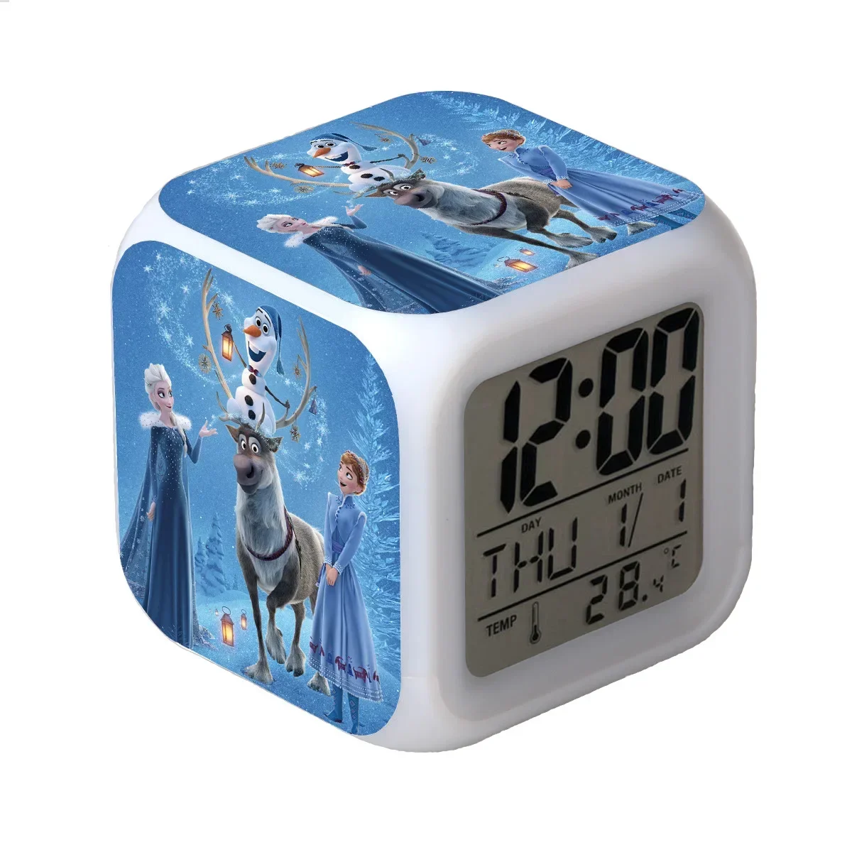 Disney Frozen Anime Figure Anna Elsa Olaf Colorful Alarm Clock LED Night Lights Student Children Bedroom Decor Birthday Gifts