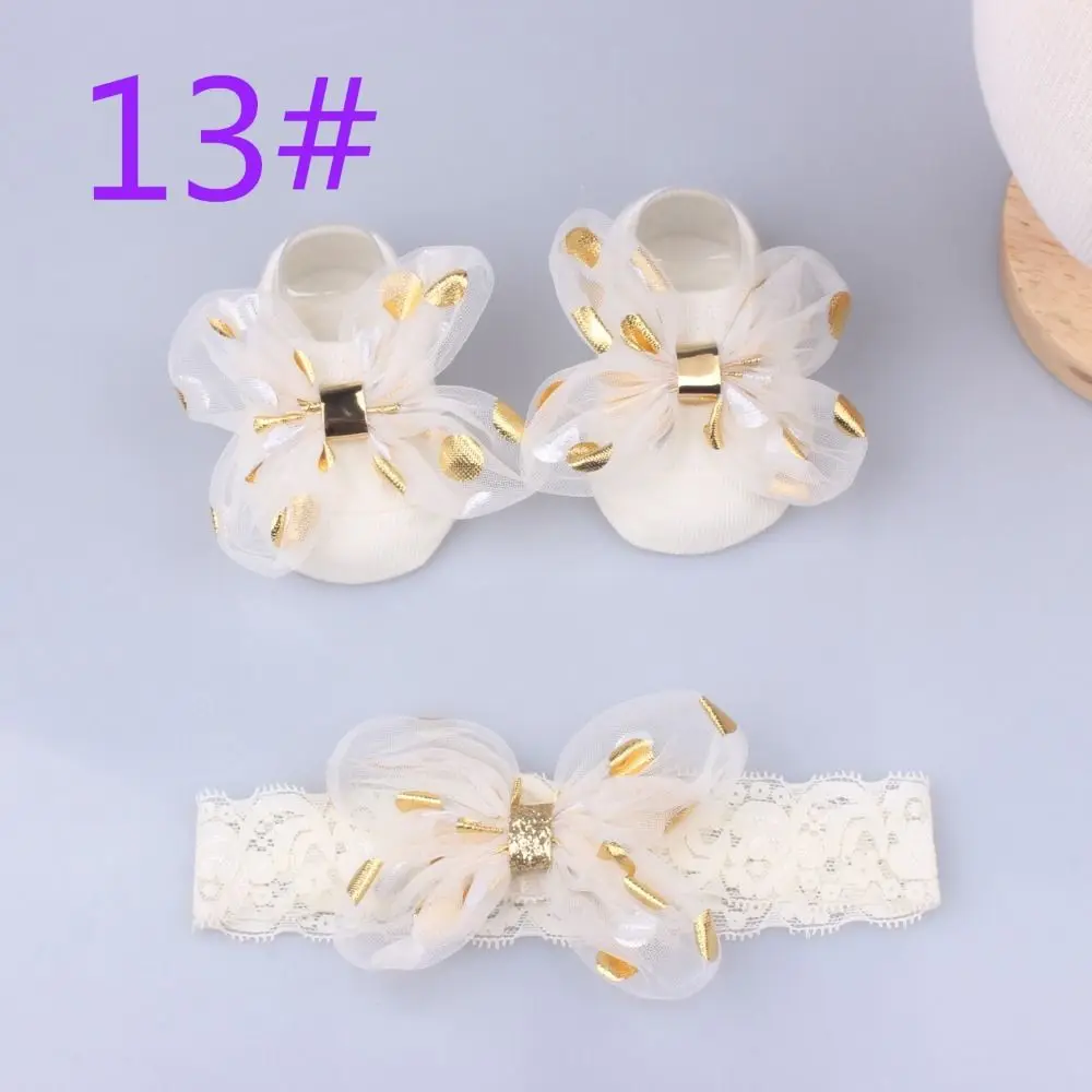 Kawaii Cotton+Lace Headband Socks Set Pearl Bows Socks Anti-slip Newborn Hair Band Comfortable Girl Hair Accessories