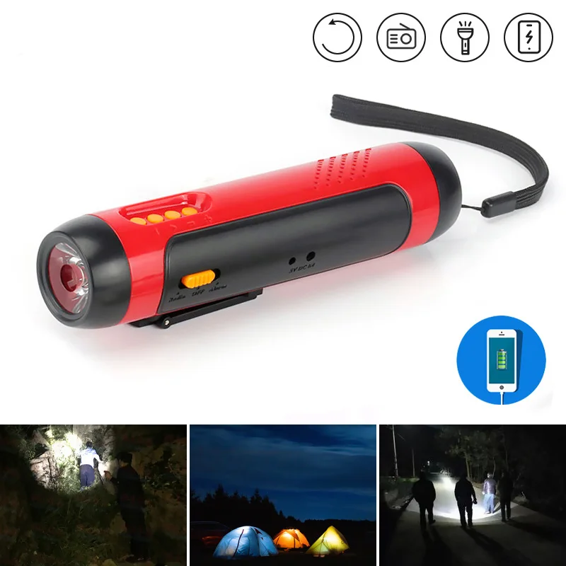 Ultra Bright LED Flashlight Hand Crank Dynamo Torch Multi-function USB charging Lantern for Outdoor Camping Emergency Power Bank