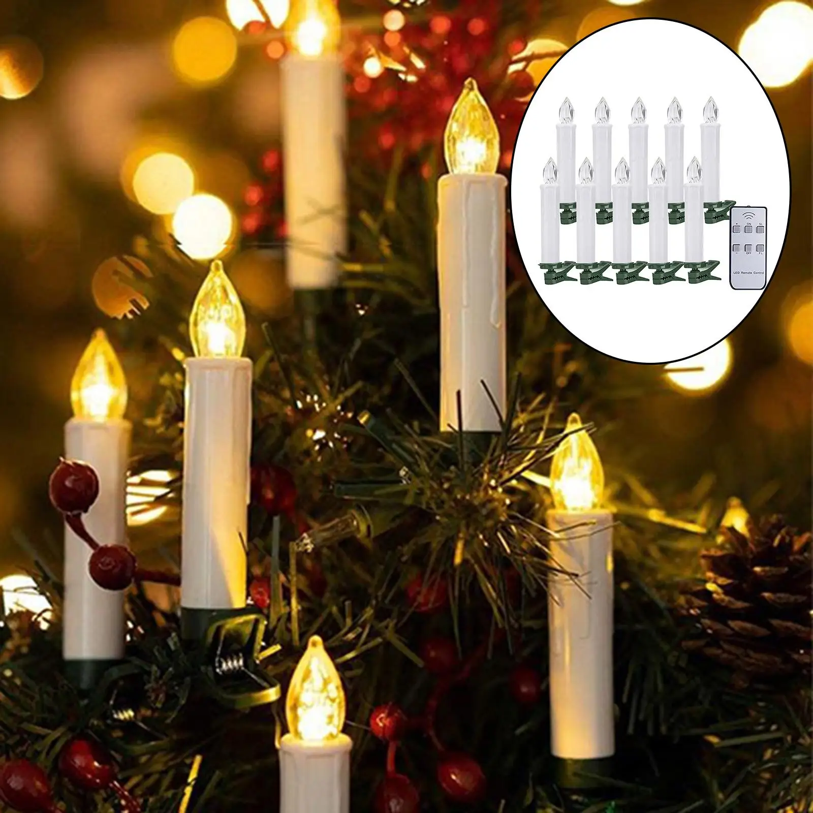 10 Pieces Candle Light Taper Candles Chirstmas Tree LED Battery Operated