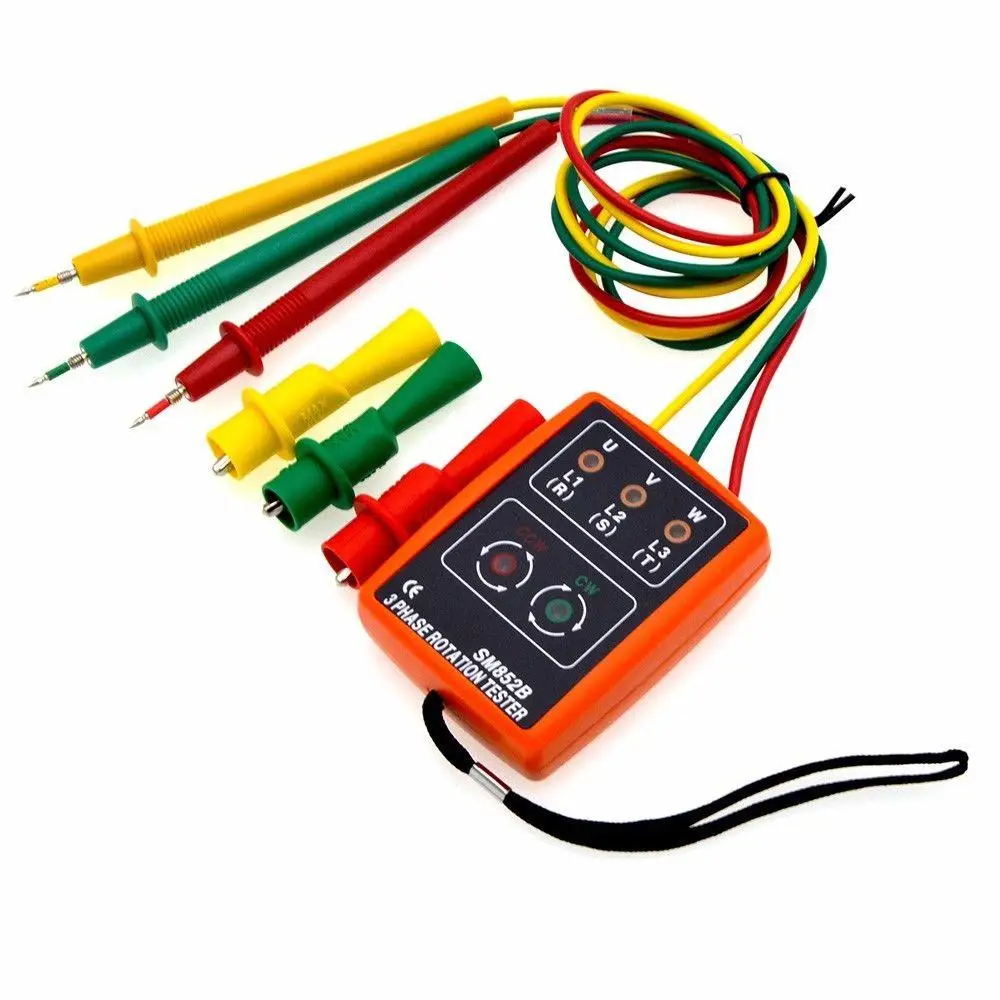 Newest SM852B 3 Phase Sequence Rotation Tester LED Indicator Detector Checker Meter(Without Battery)