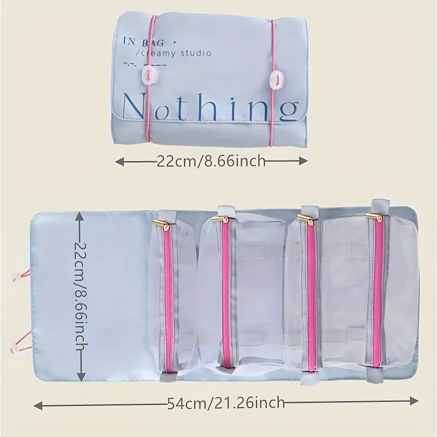 Large Capacity Makeup Roll Up Storage Bag, With Letter Pattern Design, Lightweight Toiletry Wash Bag For Outdoor Trip Use