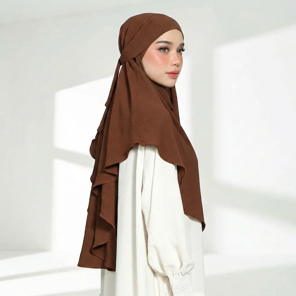 

Premium Ramadan Modal Instant Hijab for Women New Muslim Wrinkle Hijab With Straps Solid Tie Back Hijab Headscarf Lazy Headband
