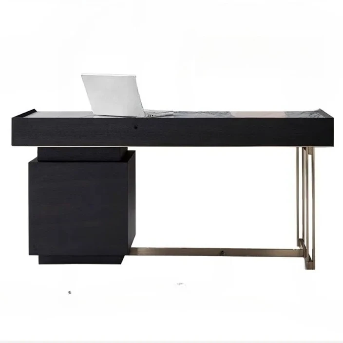 A  Italian minimalist natural marble surface combination desk modern light luxury study office furniture storage desk