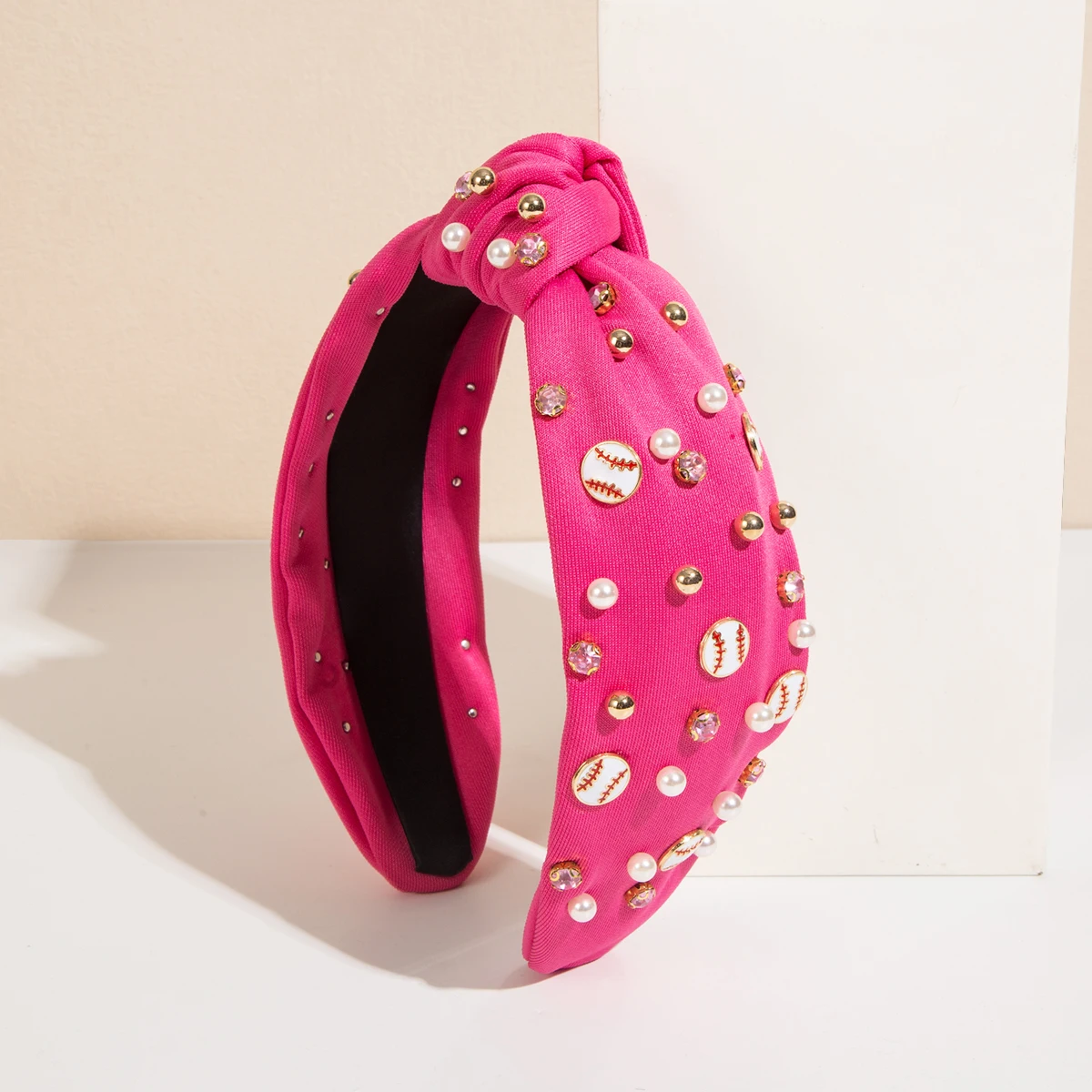 European And American Bohemian Style Baseball Pearl Decoration Fashionable Simple Wide Edge Fabric Hair Accessory