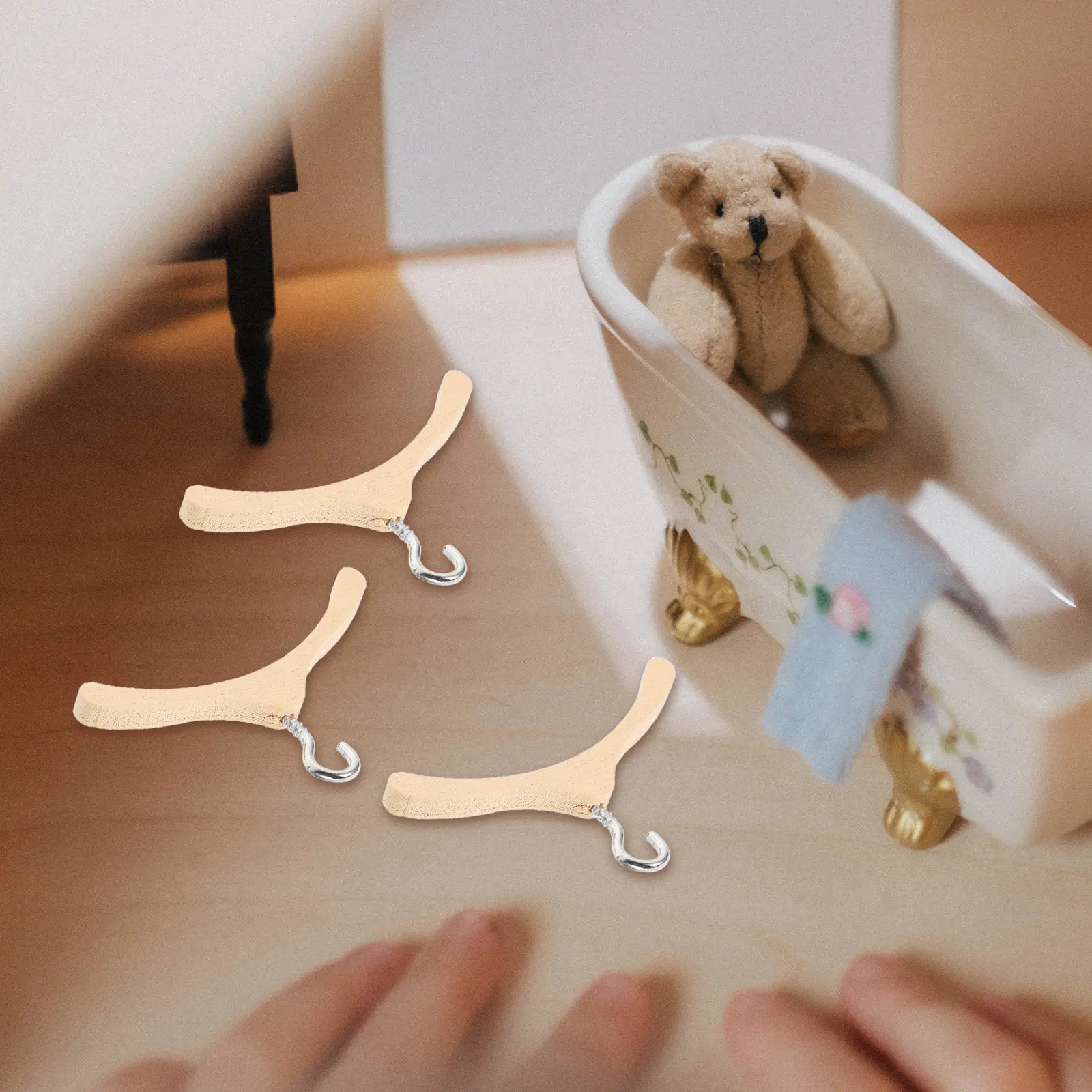 

20Pcs Miniature Wooden Clothes Hangers Mini Dollhouse Accessories Small Dress Rack Lifelike Holders Small Hangers
