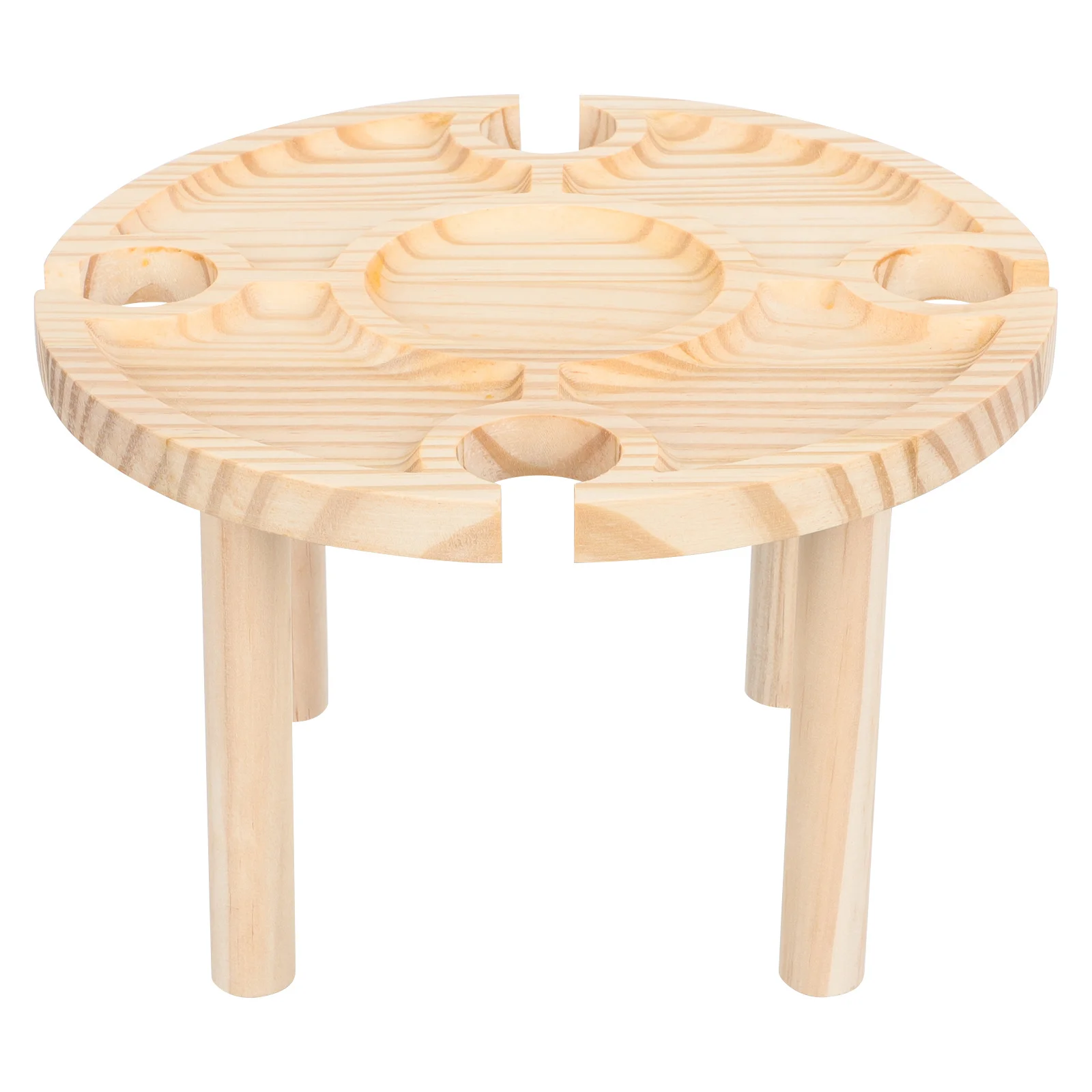 

1pc Wooden Picnic Round Outdoor Wine Table With Storage For Camping Picnics Beach Garden Use Portable Dining Table