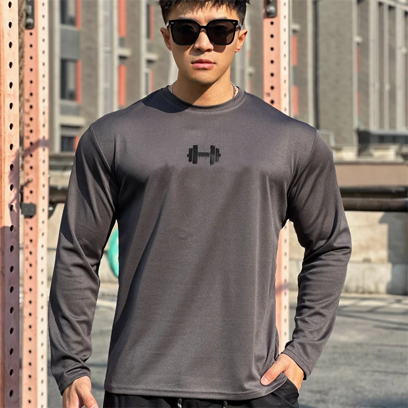 New Sport Pullover quick-drying Running Round Neck T-shirt Men Long Sleeves spring autumn Breathable T-shirt fitness top clothes