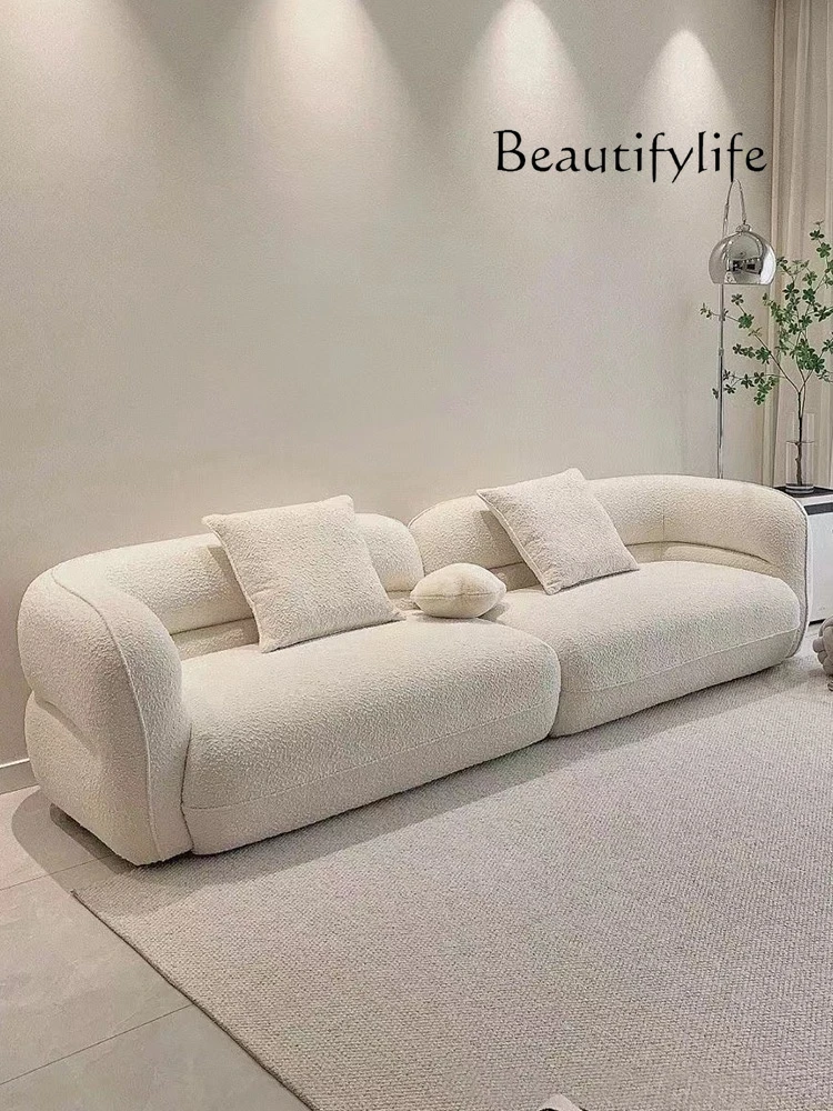 French Simplicity Small Apartment Living Room Designer Lambswool Cream Style Straight Row Sofa for Three People