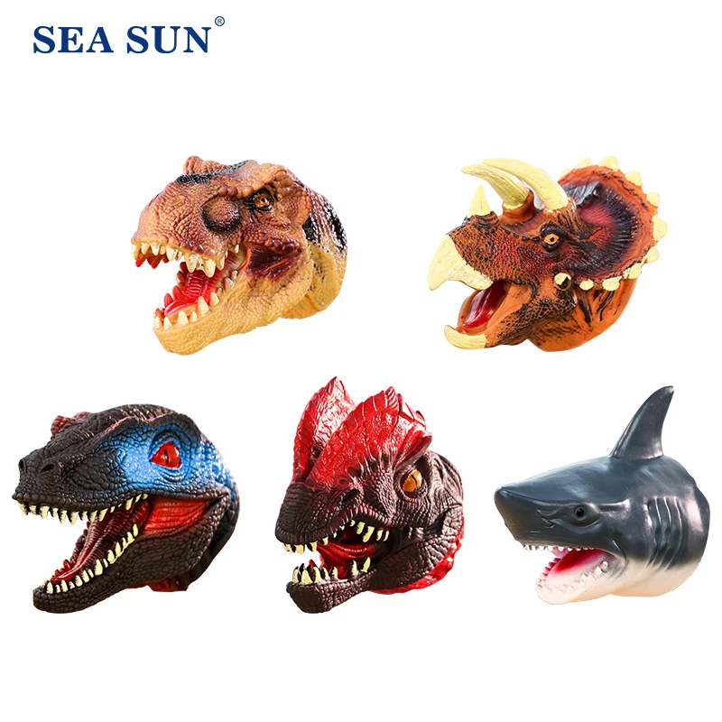 Animals Hand Puppet Dinosaur Shark Crocodile Head Gloves TPR Soft Plastic Imitative Model Scaring Gag Jokes Kid Toy Boy Gift