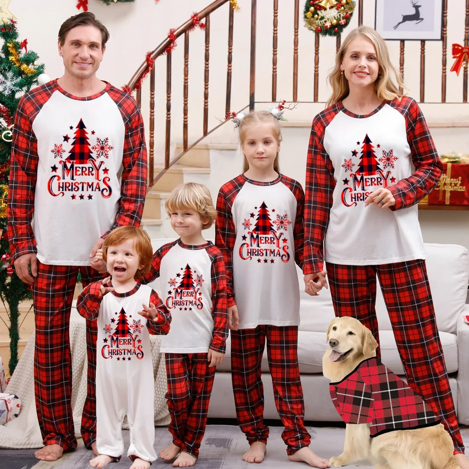 2024 New Family Christmas Pajamas Set Plaid Print Parent-child Matching Outfits Baby Boys Girls Clothes Homewear Xmas Look Gift